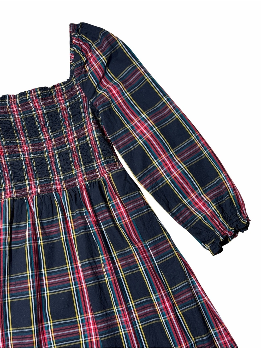 J. Crew Black and Red Tartan Smocked Long Sleeve Midi Dress Womens XS - Picture 3 of 8